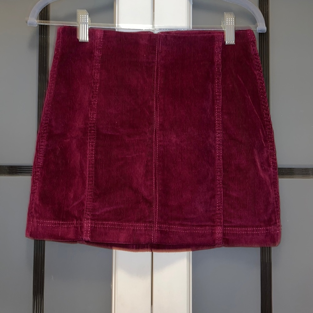 red mini corduroy skirt